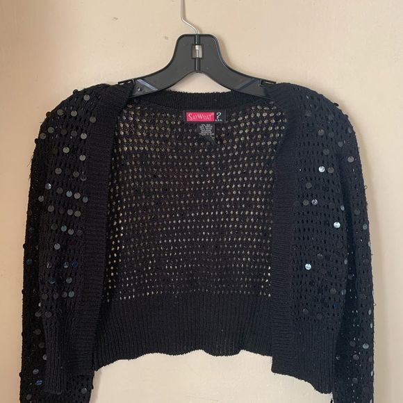 Say What Black Sequined Short Sleeve Cardigan Size Small - Picture 1 of 3